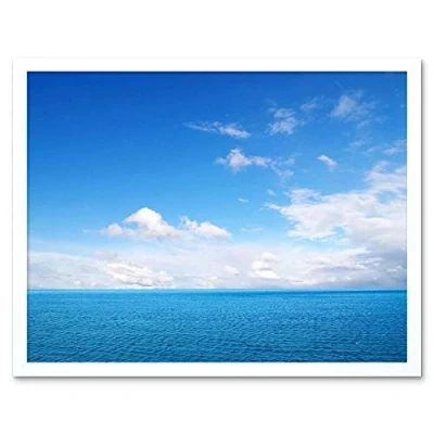 Image of Photography Seascape Ocean Sea Blue Sky Clouds Serene Art Print Framed Poster Wall Decor 12X16 Inch