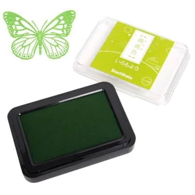 Image of IROMOYO Stamp PAD, for Journaling and Scrapbooking Traditional Japanese Ink Colour, Oil Based pad Yellow Green, Speedy Drying Time