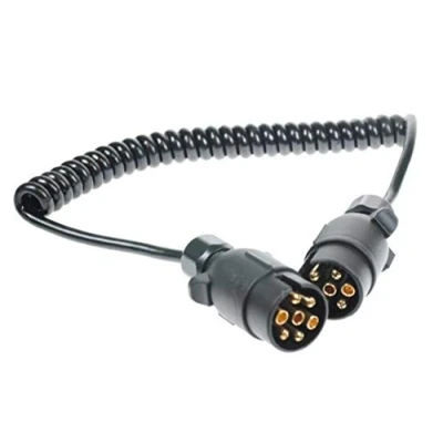 Image of GENUINE 2X 7 PIN PLUGS EXTENSION CURLY LEAD 1.5M WORK LENGTH MP588 MAYPOLE