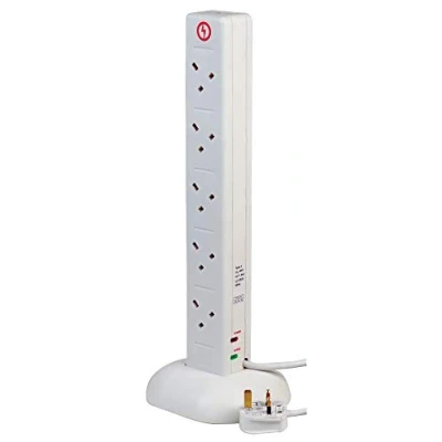 Image of PRO ELEC PEL00959 10 Gang Surge Protected Extension Tower with USB 1m, White