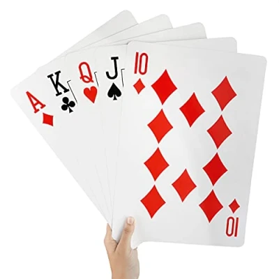 Image of BELLE VOUS Jumbo Plastic Coated Playing Cards L37 x W26cm / 14.57 10.24 Inches Full Set Deck of Fun Giant for All Ages Indoor &amp; Outdoor Family Garden BBQ Party Casino Poker Games