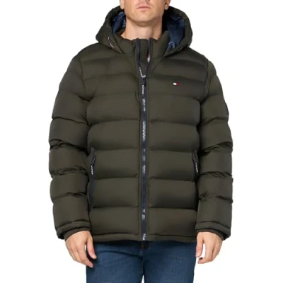 Image of Tommy Hilfiger Men&#039;s Hooded Puffer Jacket (Standard and Big &amp; Tall) Down Alternative Coat, Olive, S