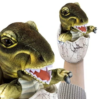 Image of VFM T Rex Egg Hand Puppet 23cm Toy Highly Detailed &amp; Super Soft Green Fabric Stuffed Animal Tyrannosaurus Dino Hatchling Cuddly Plush Natural World