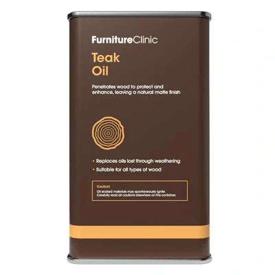 Image of Furniture Clinic Teak Oil for Wood 5L Restore &amp; Prevent Drying of Indoor Outdoor Wooden Garden Quick Restorer Protector Treatment, Natural Matt Finish