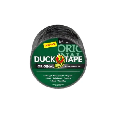Image of Duck Tape Original Black, 50mm x 50m (Twin Pack), the High Strength Waterproof Gaffer and Duct Adhesive Cloth Repair
