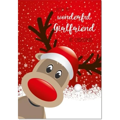 Image of doodlecards Girlfriend Christmas Card Rudolph in Snow Large A4 Size for with Plain Envelope