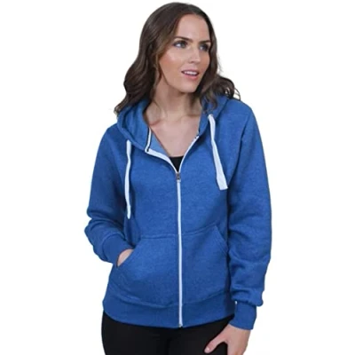 Image of Purple Hanger New Womens Front Zip Up Hoodie Ladies Long Sleeve Plain Sweatshirt Fleece Hoody Hooded Jacket (L, Royal Blue)
