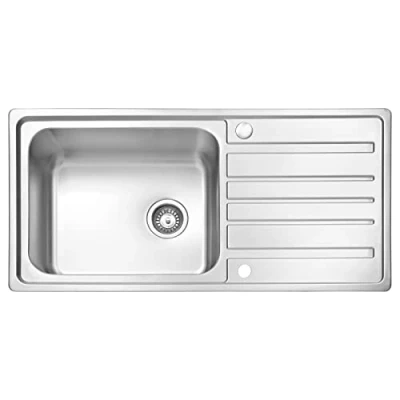 Image of JASSFERRY Brilliant Kitchen Sink Welding Style Stainless Steel Single One Bowl Reversible Drainer with Strainer Waste, 1000 X 500 mm