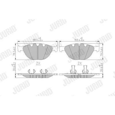 Image of 34110300361, 34112283365, 34112284065, 34112339272, 34116763652 Brake pad set JURID 573150J BMW: 5 Saloon, Touring, 7, JAGUAR: F Type Coupe