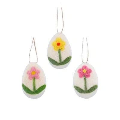 Image of Gisela Graham Felt Egg with Flowers Easter Decorations Set of Three