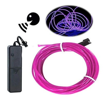 Image of EL Wire Purple, Sounds Control/Constant Light/Flash 9ft Neon Lights Glowing Strobing Electroluminescent with Battery Operated for Parties, Halloween, DIY Decoration…