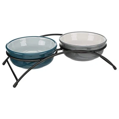 Image of TRIXIE Feeder Set, 2 x 0.25 l/13 cm, Petroleum Blue/Grey, Dog