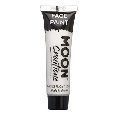 Image of Moon Creations Face &amp; Body Paint Tubes White 12ml Ready to Use No Flake Cruelty Free, Made in UK for Kids, Adults, Fancy Dress, Festivals, Halloween More