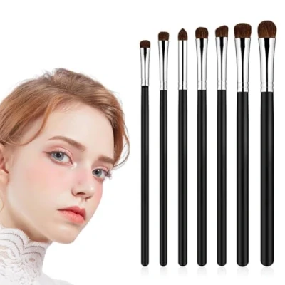 Image of 7 Piece Portable Eye Shadow Brush Set Premium Pony Hair Makeup Brushes for Flawless Application, Ideal Beginners and Professionals Travel Friendly Cosmetic