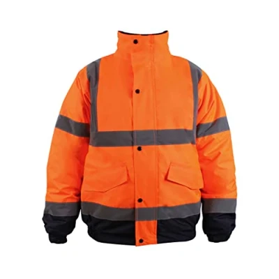 Image of Blackrock Orange/Navy Hi Vis Waterproof Bomber Jacket Men&#039;s and Women&#039;s, Reflective High Jackets, Viz Visibility Warm Safety Security Work Wear, Taped Seams &amp; Fleece Lined Collar Size Large