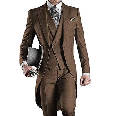 Image of Men&#039;s Coffee 3 Pieces Formal Tailcoat Suit Slim Fit Business Groom Tuxedos 40/34