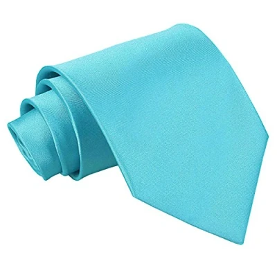 Image of DQT Plain Glossy Satin Polyester Wedding Classic Neck Tie for Men in Robins Egg Blue