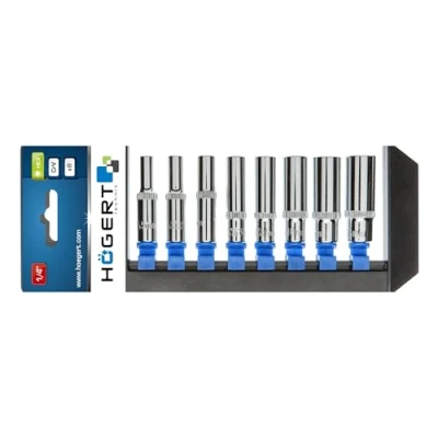 Image of HÖGERT HT1A886 Socket Spanner Set, Chrome Vanadium Steel Alloy, Wrench Tool Box, Long, Black/Blue/Grey, 50 mm, Black/Blue/Grey