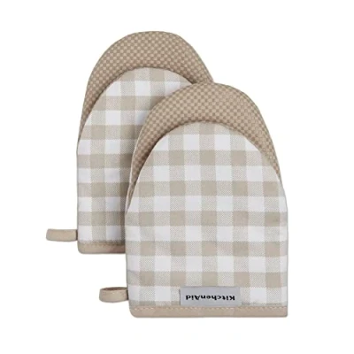 Image of KitchenAid Kitchen Aid Gingham Mini Oven Mitt Set, 5.5&quot;x8&quot;, Milkshake
