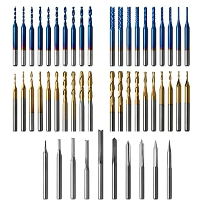 Image of Genmitsu 50pcs Tungsten Carbide End Mill CNC Router Bits, 1/8&#039;&#039; Shank 2 Flute Straight Flat Nose&amp;Ball Nose Mill, PCB Drill Bits&amp;V Groove Engraving MC50A
