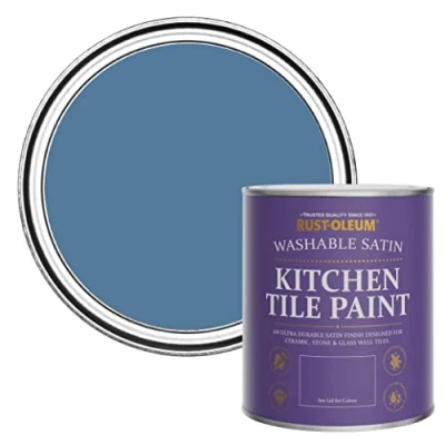 Image of Rust Oleum Blue water resistant Kitchen Tile Paint in Satin Finish Silk 750ml