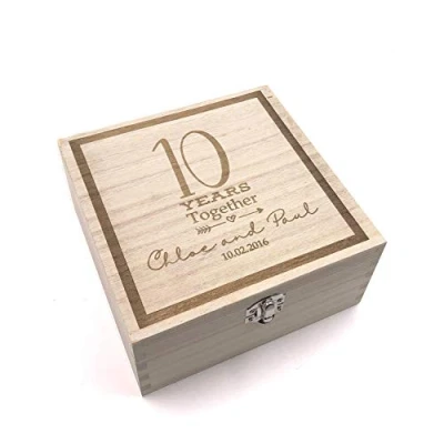 Image of Personalised Any Anniversary Engraved Wooden Keepsake Box Gift 5th, 10th, 25th, 30th, 40th, 50th, 60th