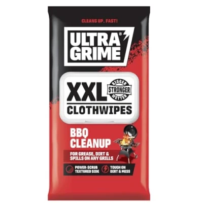Image of UltraGrime BBQ Cleaning Wet Wipes Big Size Disposable Grill Tougher Multi Purpose Heavy Duty Textured Barbecue Scrubbing Cloths (30 Thick XX Large Wipes)