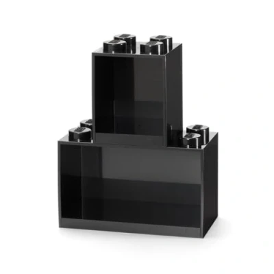 Image of LEGO Brick Shelf Set 2 pcs Perfect Storage for Books, Toys, and Trinkets Desk Organiser, Room Storage, Stackable Solution, Black