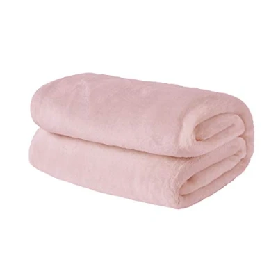 Image of Brentfords Flannel Fleece Ultra Soft Large Blanket Throw Over Fluffy Warm Bedspread for Bedroom Single Bed Sofa Couch, Blush Pink 120 x 150cm