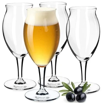 Image of KADAX Stemmed Beer Glasses 410 ml, Transparent Pint for Ales, Lagers and Stouts, Large Glassware with Stem Craft (Set of 4)