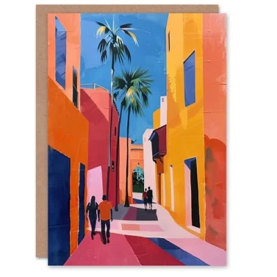 Image of Artery8 Greeting Card Vibrant Casablanca Street African Architecture Blank For Him Or Her Art Birthday