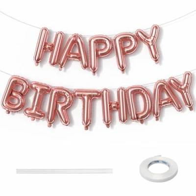 Image of Happy Birthday Banner Balloon Rose Gold, Self Inflating Foil Bunting, 16 Inch Reusable Letter Balloons for Girls Women Party Decorations Supplies