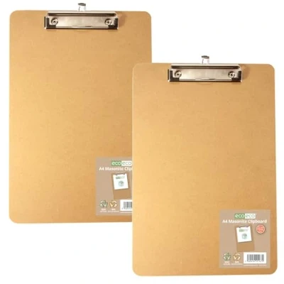 Image of eco A4 Masonite Strong Clipboard with Low Profile Metal Clip, Pack of 2, eco167x2