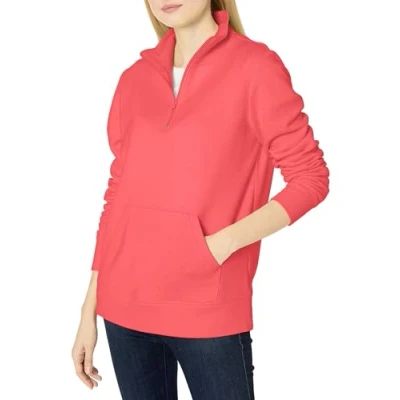 Image of Amazon Essentials Women&#039;s Long Sleeved Fleece Quarter Zip Top (Available in Plus Size), Coral Pink, S