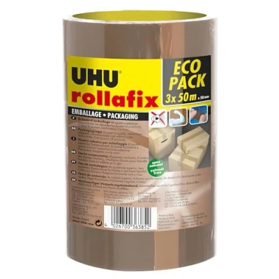 Image of UHU Rollafix Packing Tape, Packaging Brown, 3 x 50 m