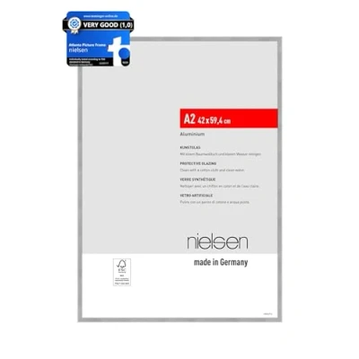 Image of nielsen Atlanta Photo Frame A2, 42x59.4cm Aluminium Picture Frame, Silver with Protective Acrylic Glazing and Push Turn Clips Brushed Frosted