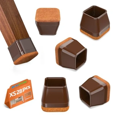 Image of BAIPOK Silicone Square Chair Leg Caps with Thick Felt Pads, Eco Friendly Floor Protectors for Chairs, Tables, Sofas, Brown