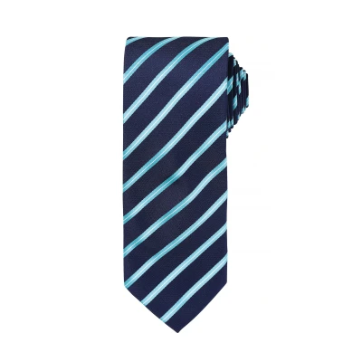Image of Premier Mens Sports Stripe Pattern Formal Work Tie (Navy/ Turquoise) Navy/Blue One Size