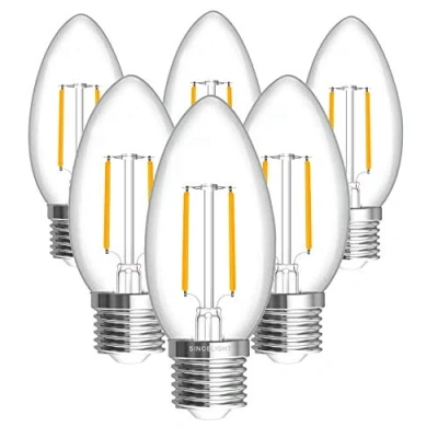 Image of SINCELIGHT E27 LED Retro Filament Bulb, Vintage Candle Like 3W, 250lm Equivalent to 25W, Warm White 2700K, ES Edison Screw, Pack of 6
