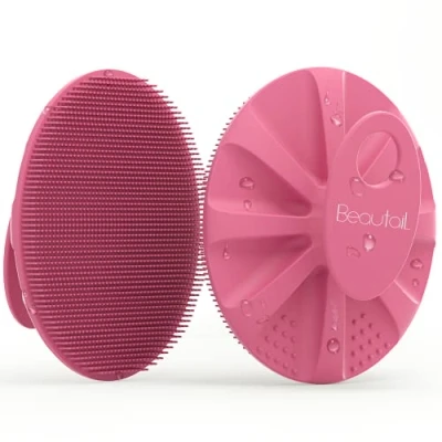 Image of BEAUTAIL Silicone Body Scrubber Shower Bath Wash Brush Gentle Exfoliating Scrub Cleansing Loofah for Women Men Baby Sensitive Skin, Easy to Clean, Lather Nicely, More Hygienic, 1 Pack, Pink