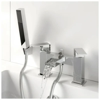 Image of Vitellio Nero Bath Shower Mixer Waterfall Tap Chrome VIT 2TAPB032C