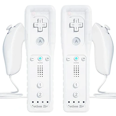 Image of 2 Sets Remote Controller for Wii, TechKen Replacement Built in Motion Plus and Nunchuck (2 White)