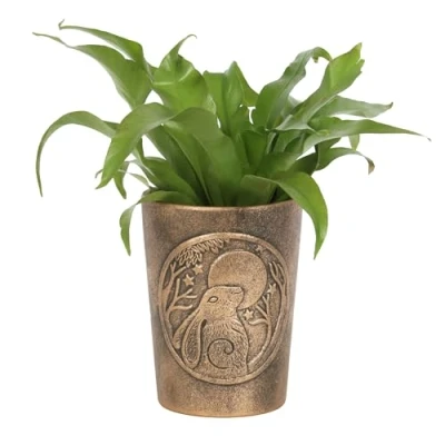 Image of Moon Gazing Hare Bronze Terracotta Plant Pot by Lisa Parker Mystical Charm Garden Decor with Pagan Symbol, Pot, Effect Planter,
