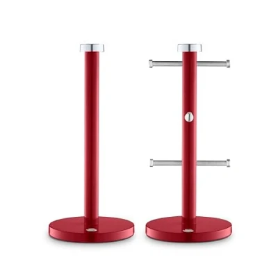 Image of Swan SWKA18531RN Townhouse Towel Pole and 6 Mug Tree Set with Colour Coated Iron, Chrome Accents Weighted Bases, Red