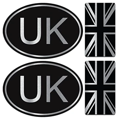 Image of Biomar Labs® Silver UK England Union Jack United Kingdom GB Flag Stickers for Bumper Window Car Motorcycle Laptop Helmet Van Bike 4pcs. D 10
