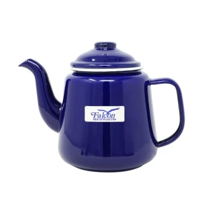 Image of STEELEX 1.5L Enamel Teapot Blue &amp; White Rim Gas Electric Hobs Compatible Induction Safe
