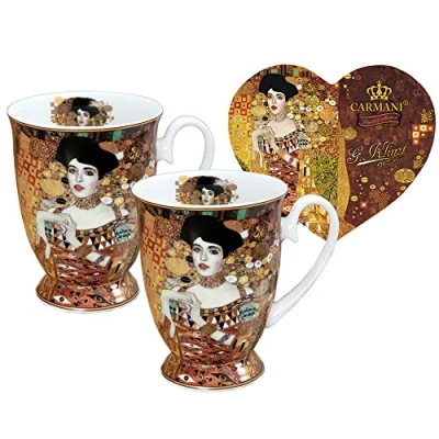 Image of CARMANI Porcelain Mug Decorated with &#039;Adele&#039; by Gustav Klimt Set of 2