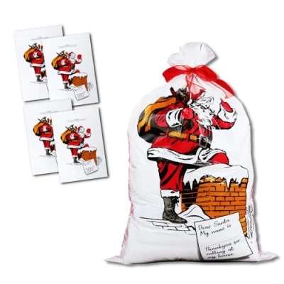 Image of eBuyGB Large Plastic Father Christmas Santa Sack, White, Pack of 4