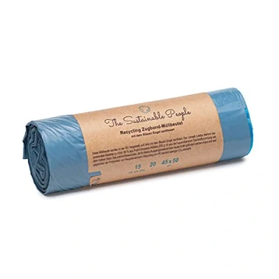 Image of TSP Recycling Drawstring Bin Liners, 20 L, Made from at Least 90% Post Consumer Waste (PE), Blue Angel Certified, Safe and Tear Resistant, for Residual (20 Litres (Pack of 15)