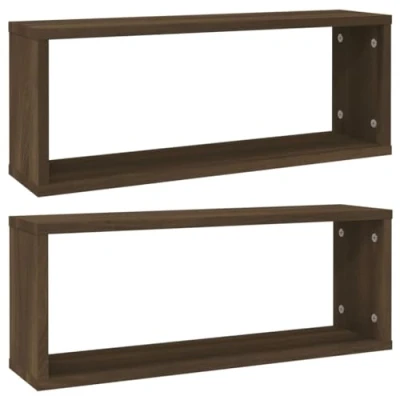 Image of vidaXL Wall Cube Shelves Set of 2 Brown Oak Engineered Wood Ideal for Living Room, Bedroom or Office Scandinavian Style
